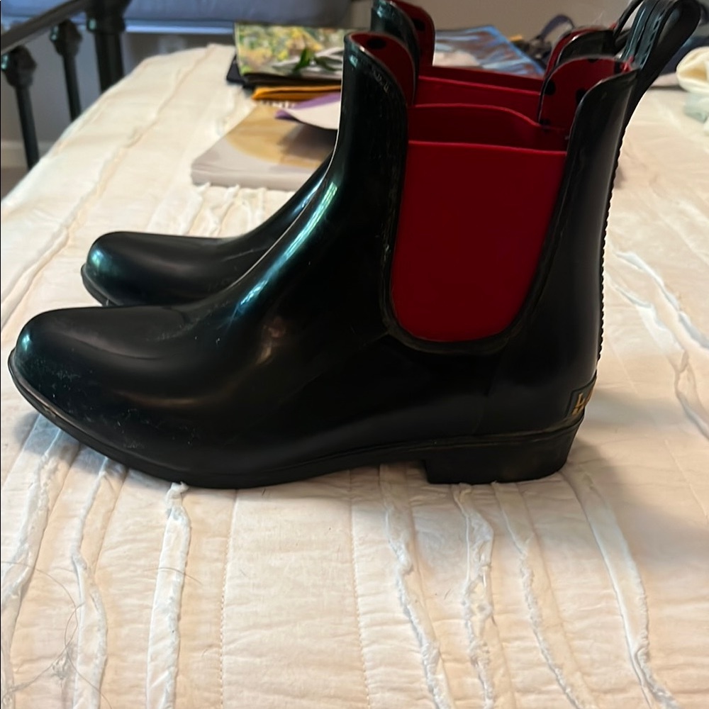 Black and Red Chelsea Rain Boots